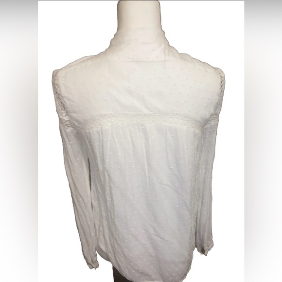Free People Womens Ivory Button Up Crochet Back Long Sleeve Blouse Top Sz XS - Picture 4 of 7